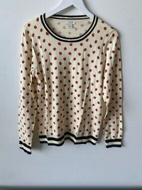 J.Crew Ladybug Print Sweater M | Cream Cotton Knit Long Sleeve Novelty Top